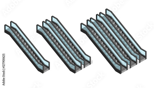 Escalator Set Isometric View. Vector