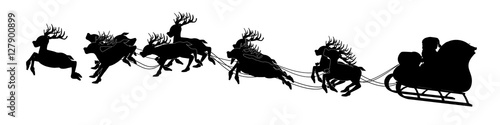 Silhouette of Santa on sleigh on transparent background

