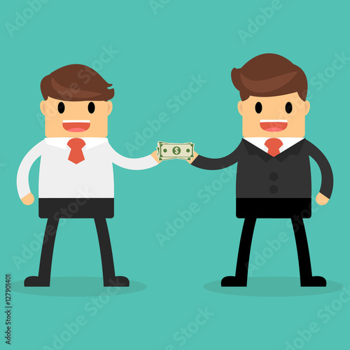 Businessman hand giving cash and hand receiving cash. Funding, b
