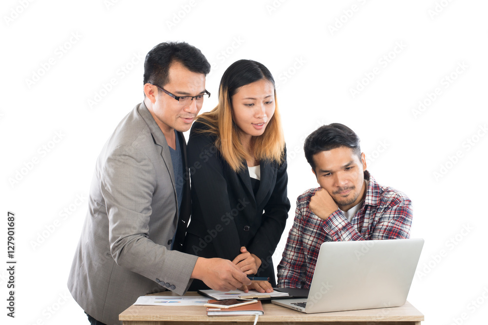 Portrait of business partners discussing documents and ideas at Portrait of business partners discussing documents and ideas at