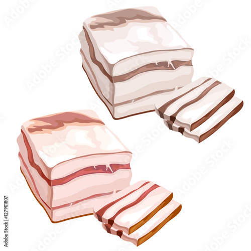 Tasty slices of fat on a white background. Vector