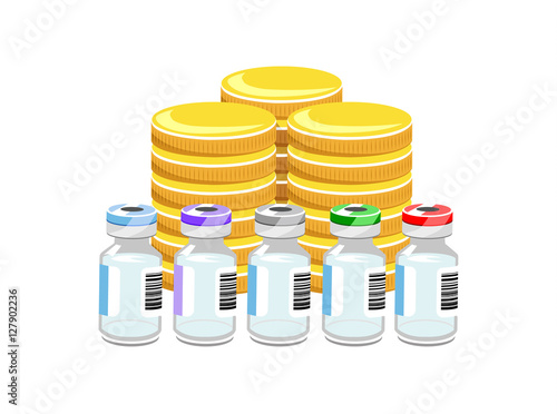 Vector image of coins and vials/phials/small bottles