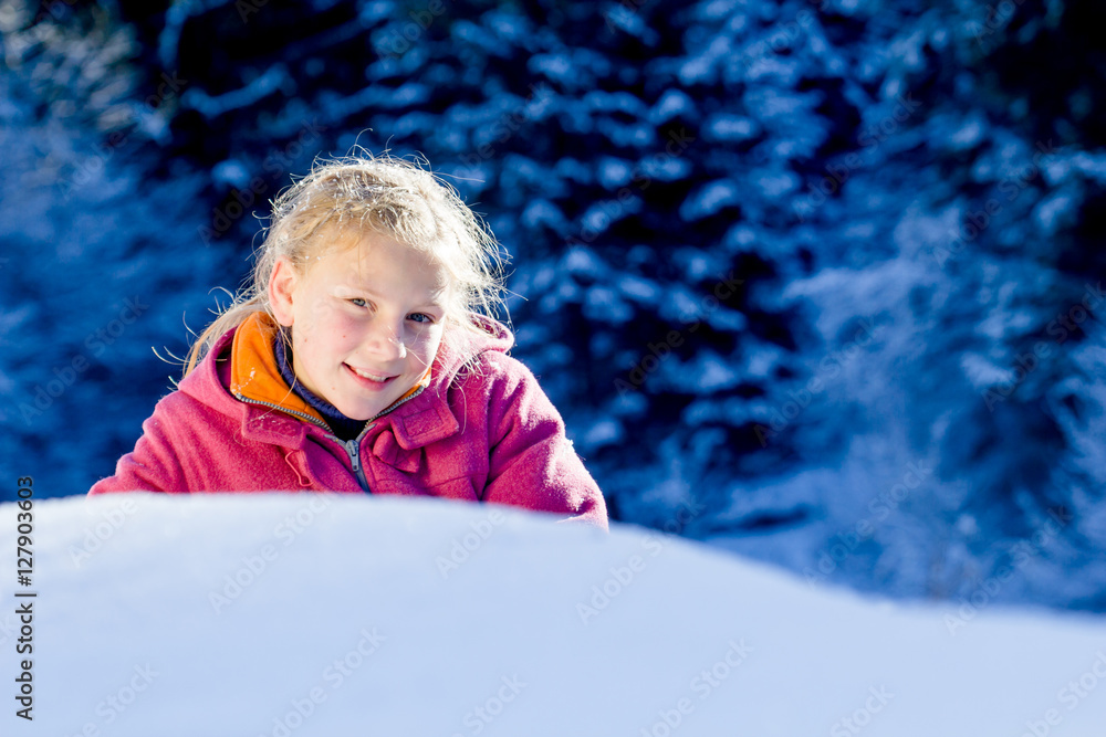 Happy little girl in snow. Nice winter time Happy little girl in snow. Nice winter time