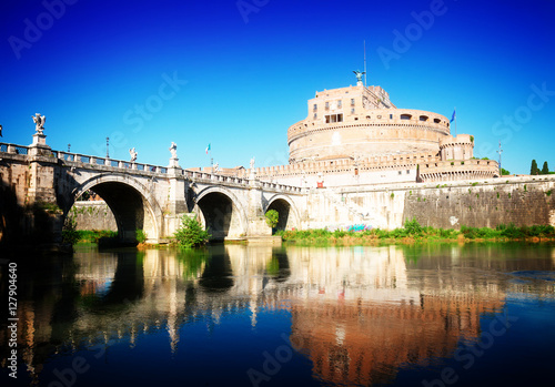 castle saint Angelo and bridge in Rome, Italy, toned © neirfy