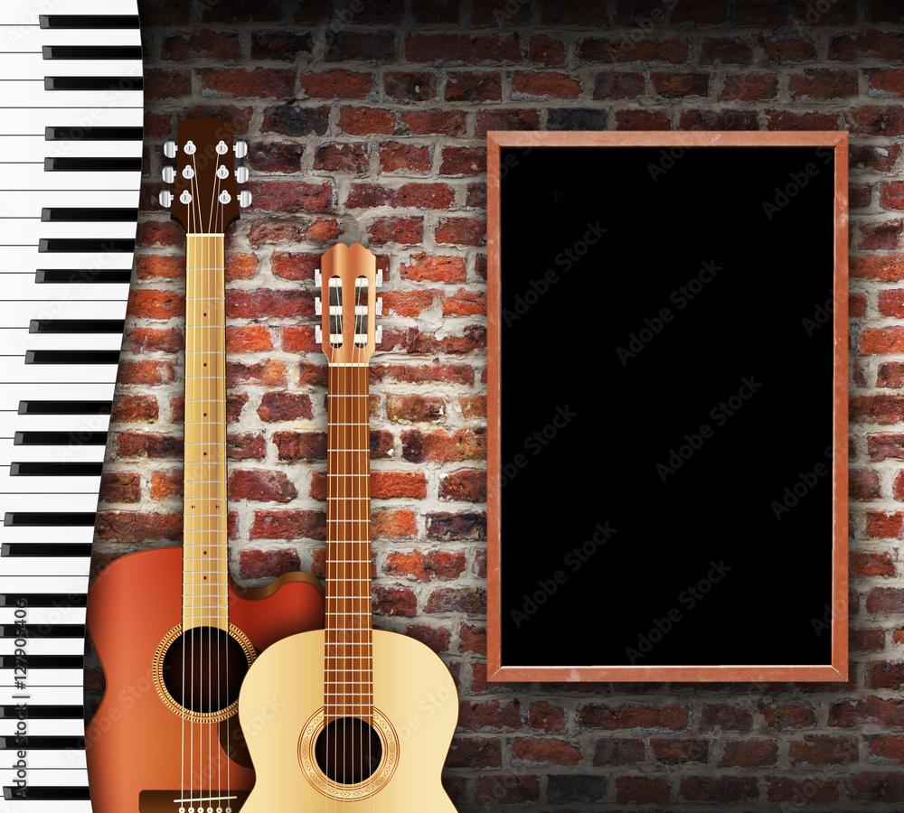Naklejka premium Guitar And Keyboard Wall