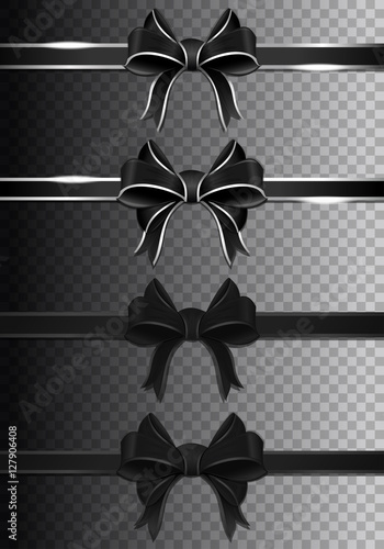 Black ribbons with bows collection. Dark ribbons set. Vector illustration