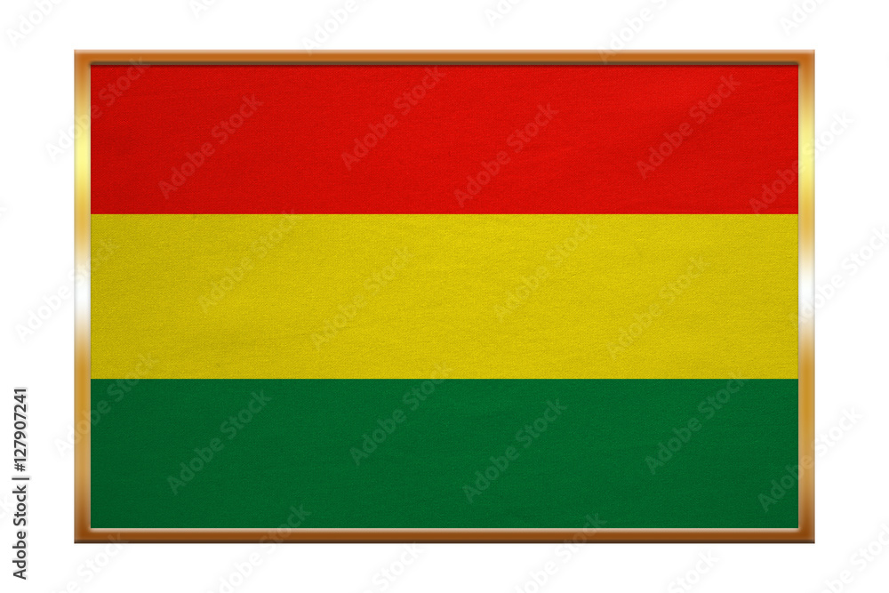 Flag of Bolivia , golden frame, fabric texture Flag of Bolivia , golden frame, fabric texture