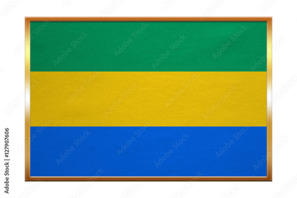 Flag of Gabon , golden frame, fabric texture Flag of Gabon , golden frame, fabric texture