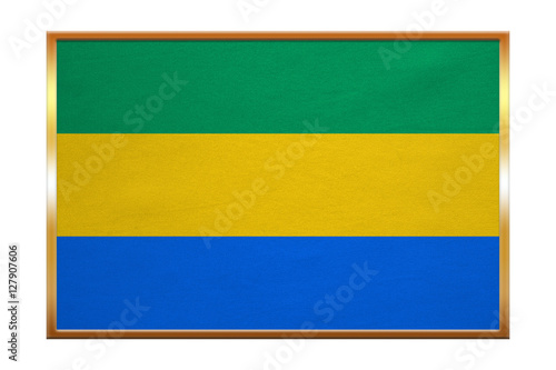 Flag of Gabon , golden frame, fabric texture