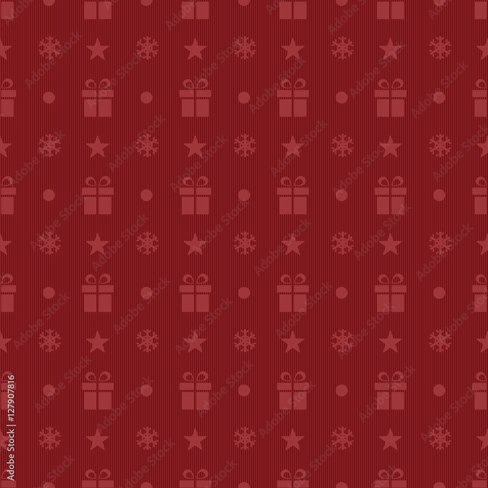 Christmas seamless pattern with gifts, stars and snow