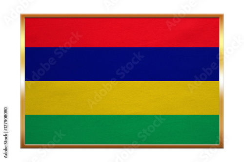 Flag of Mauritius   golden frame  fabric texture