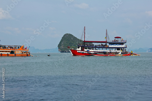 landscape view of the amazing sea island / A landscape view of the amazing sea island and tourist ship in Thailand Phuket 
