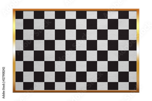 Checkered racing flag, golden frame fabric texture