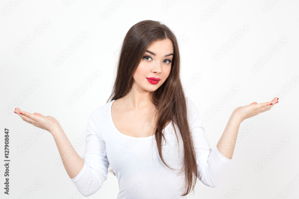 Beautiful Young Woman with Fresh Clean Skin touch own face. Red lips, red lipstick. Cosmetology, beauty and spa. Beautiful Young Woman with Fresh Clean Skin touch own face. Red lips, red lipstick. Cosmetology, beauty and spa.