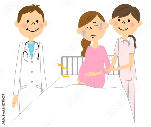入院中の妊婦　陣痛