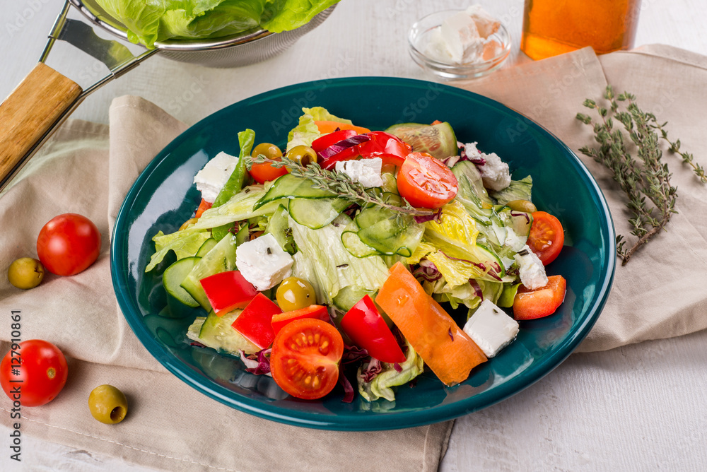 Greek salad in the decor Greek salad in the decor