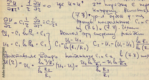 Page of old textured vintage paper with the calculation of the h