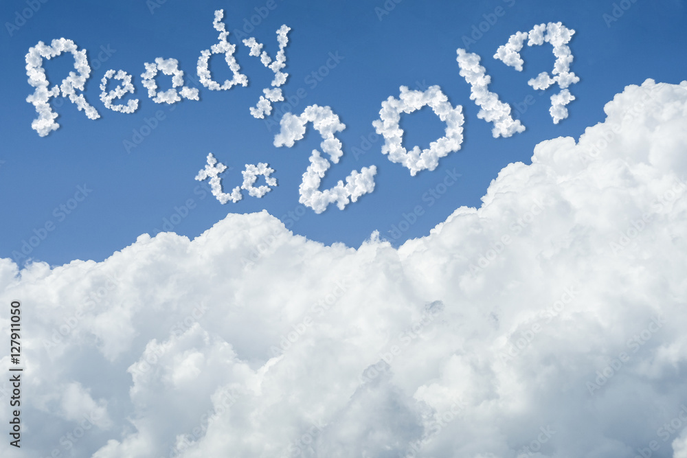 Naklejka premium beautiful Blue sky and white cloud. Sunny day.Cloudscape.close up the cloud.text ready to 2017.end of the 2016 year concept.get ready to better life in new year 2017 concept