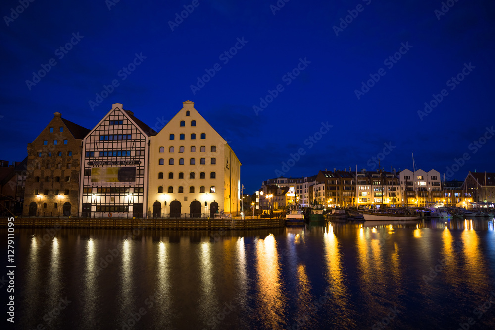 Night view to Harbor in Gdansk, Poland