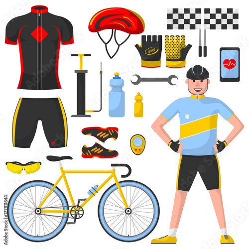 Cyclist with differennt cycle elements.  photo