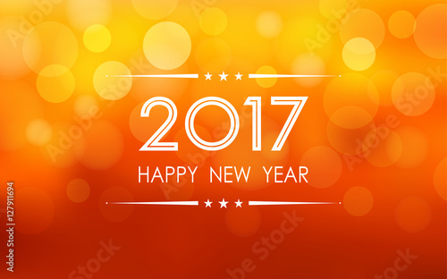 Happy new year 2017 with bokeh and lens flare pattern on summer orange color background (vector)