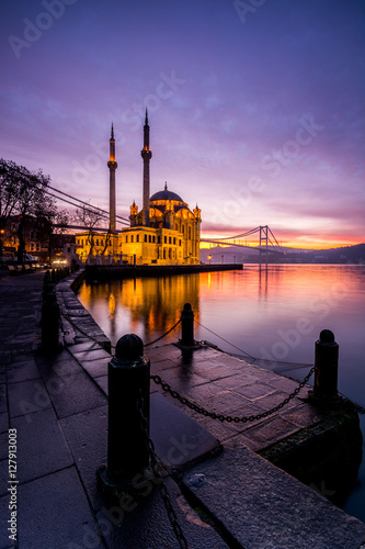 amazing sunrise at ortakoy mosque in istanbul , turkey