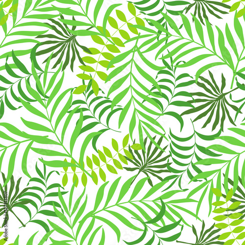 Seamless pattern with hand-drawn tropical leaves