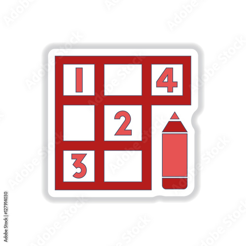 Vector illustration in paper sticker style Sudoku and pencil