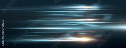 Light and stripes moving fast over dark background. 3d Illustration photo