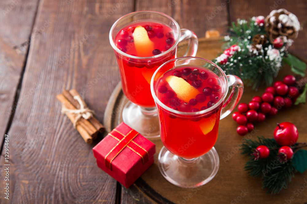 Christmas card. hot spicy Christmas drink of cranberry and spice Christmas card. hot spicy Christmas drink of cranberry and spice