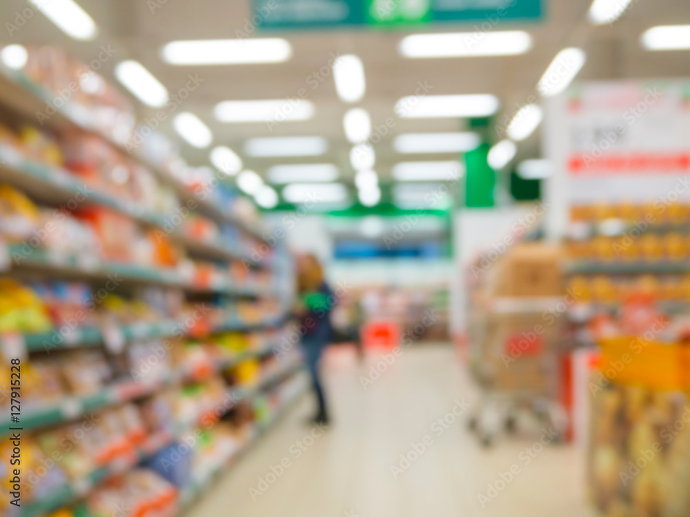 Abstract blurred supermarket aisle