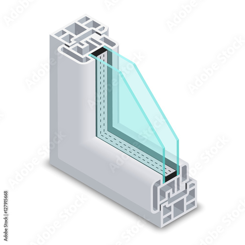 Home clear glass window cross section. Frame structure vector illustration