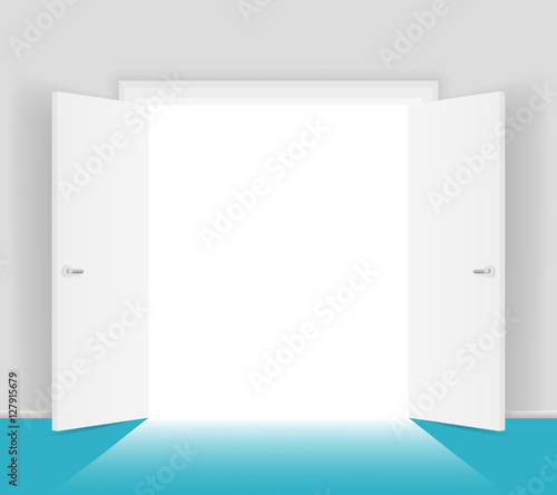 White open doors isolated vector illustration