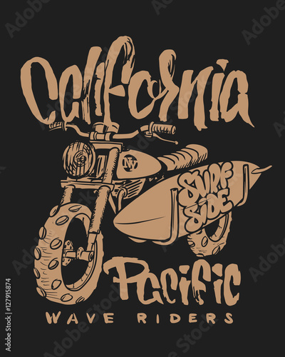 Motorcycle surfboard illustration t-shirt Graphics