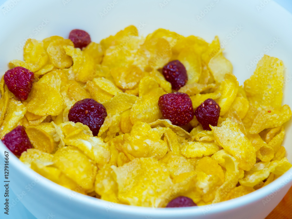 The breakfast cereal topped with dried fruit. The breakfast cereal topped with dried fruit.