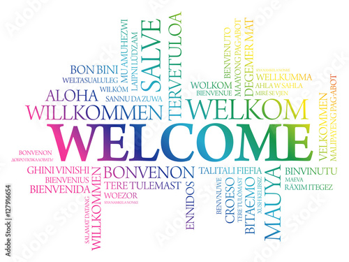 WELCOME word cloud in different languages, concept background