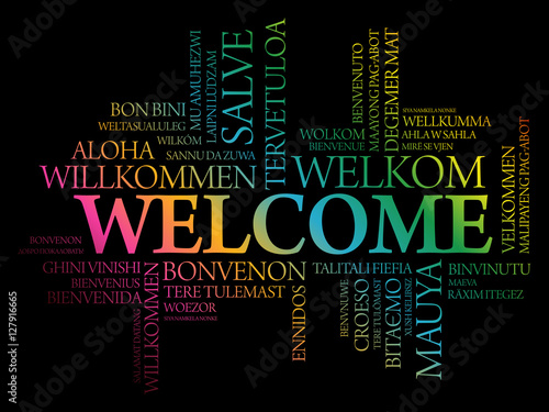 WELCOME word cloud in different languages, concept background