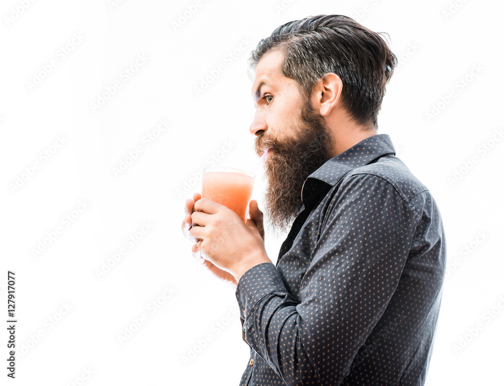 bearded man with nonalcoholic cocktail bearded man with nonalcoholic cocktail