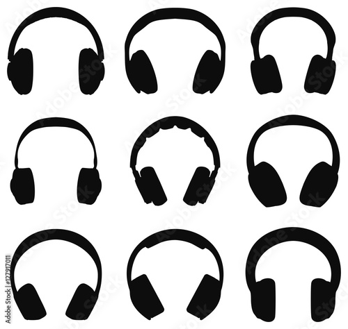 Vector black headphone icons set