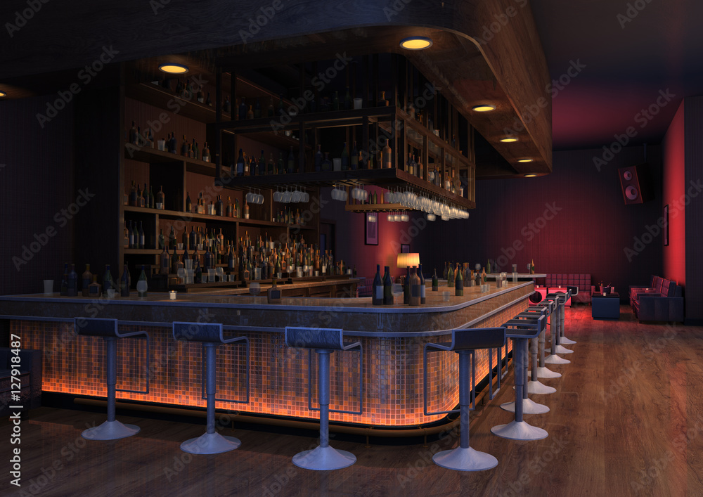 3D Rendering Lounge Bar - obrazy, fototapety, plakaty 