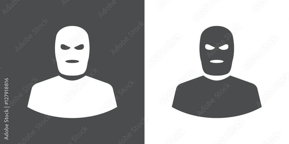 Icono plano silueta terrorista gris y blanco Icono plano silueta terrorista gris y blanco