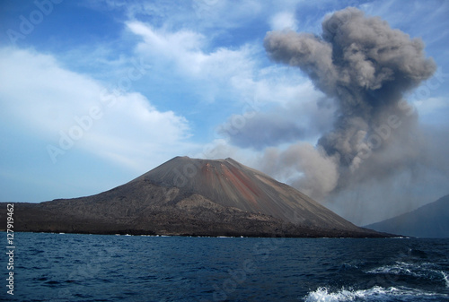 Clouds of smoke over Anak Krakatau voulcano, indonesia
