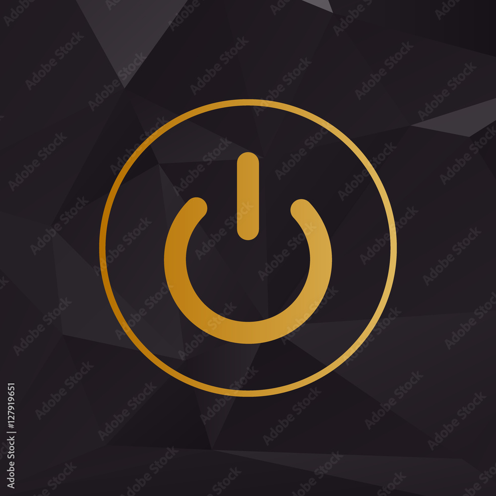 On Off switch sign. Golden style on background with polygons.
