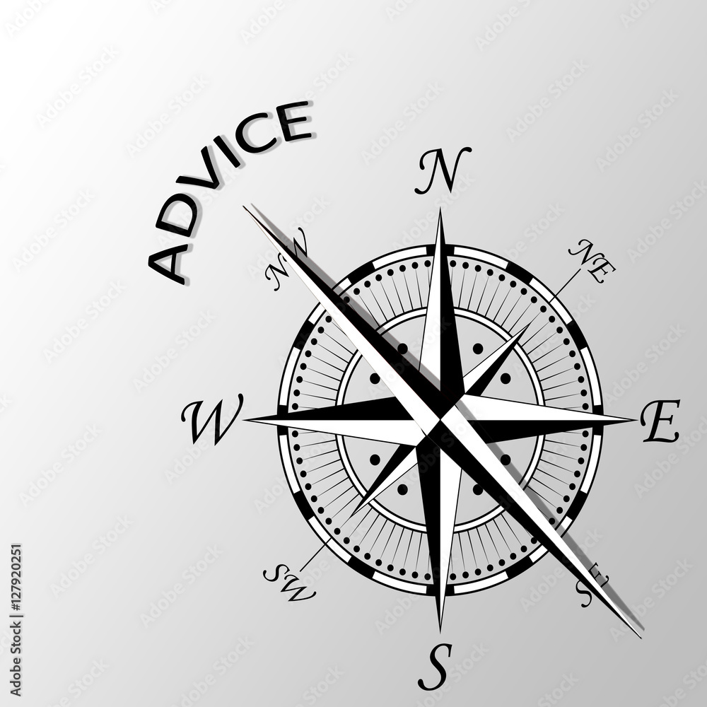 Illustration of Advise written aside compass Illustration of Advise written aside compass