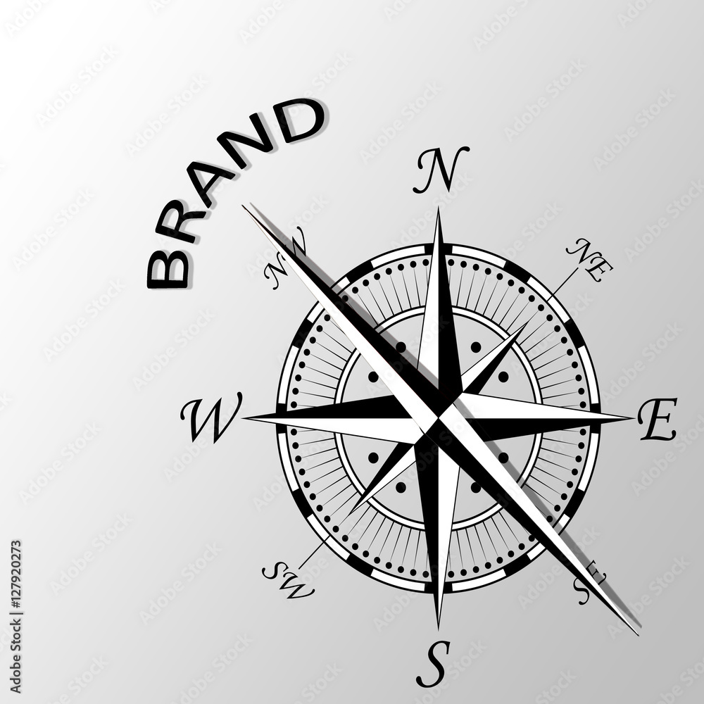 Illustration of brand written aside compass