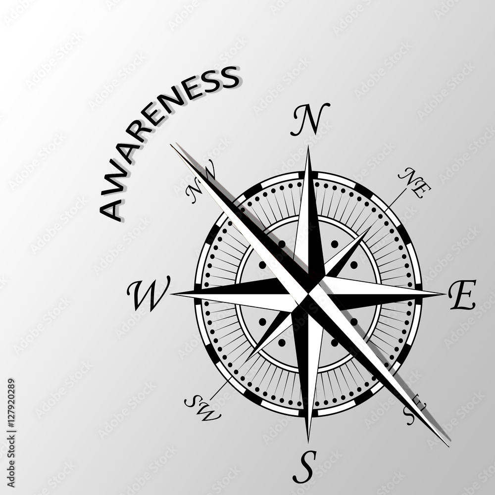 Illustration of Awareness written aside compass Illustration of Awareness written aside compass