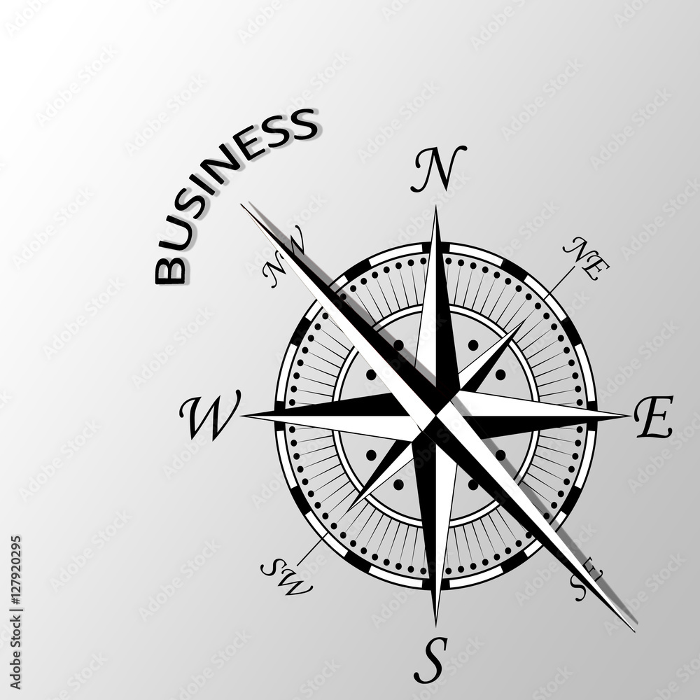 Illustration of business written aside compass Illustration of business written aside compass