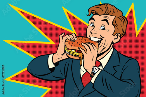 Pop art man eating a Burger