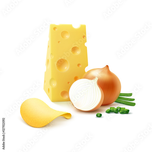 Potato Crispy Chips with Cheese and Onion Close up Isolated