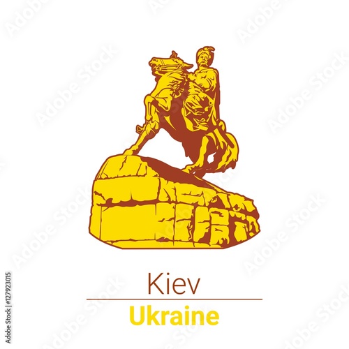 Vector icon. Kiev. Ukraine. The monument to Bogdan Khmelnitsky on horseback